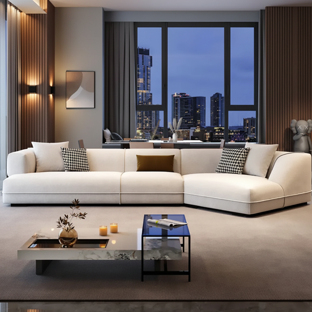 Contemporary L-Shaped Sofa – Front View Luxury Room