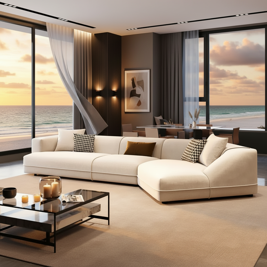Contemporary L-Shaped Sofa – Front View Ocean