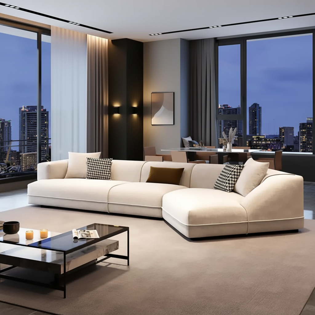 Contemporary L-Shaped Sofa – Side Angle Luxury Room
