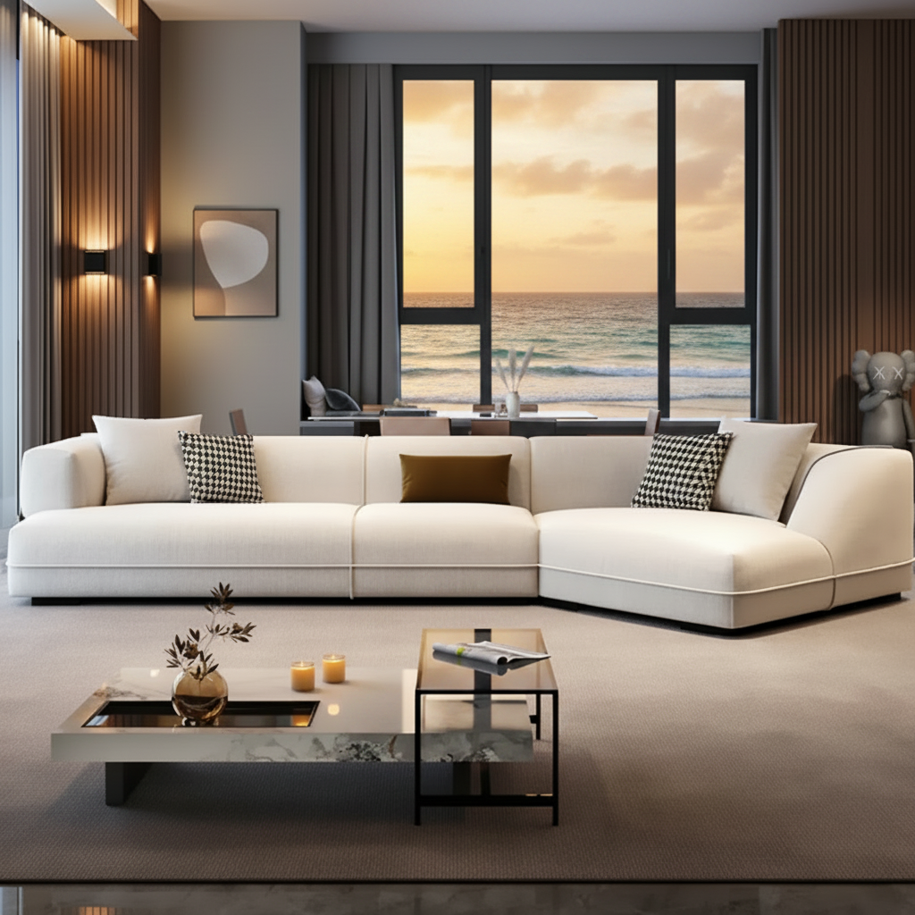Contemporary L-Shaped Sofa – Side Angle Ocean