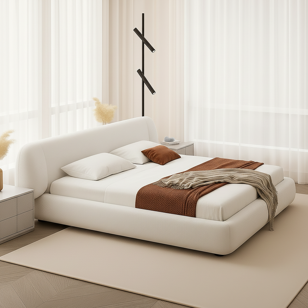 Cream bouclé bed side profile