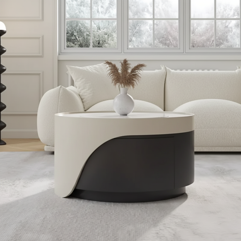 Cream & Charcoal Drum Table – Rear View