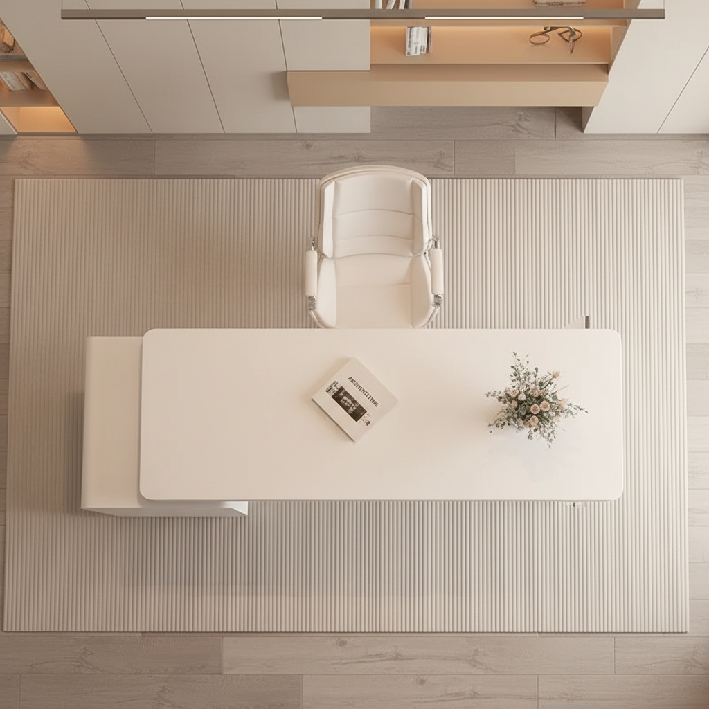 Cream desk overhead view