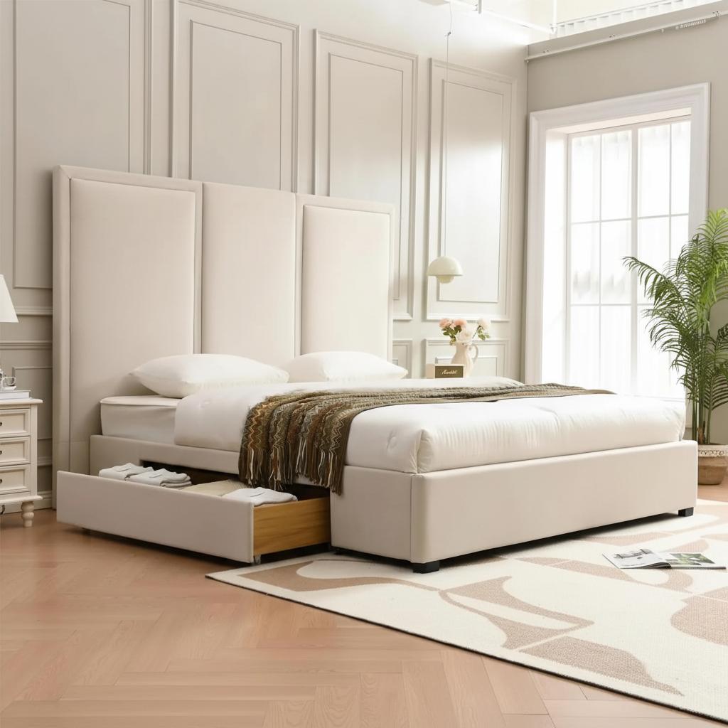 Cream Tall Panel Bed 3/4