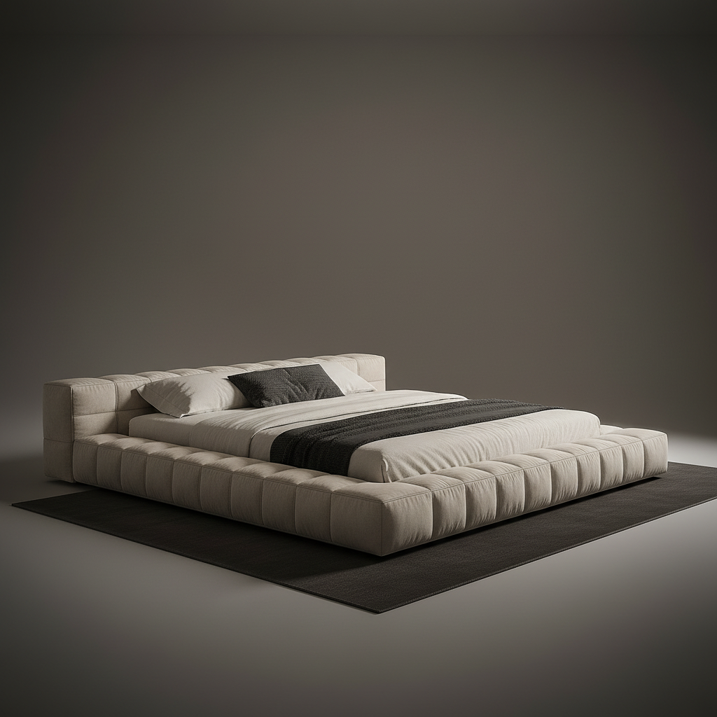 Cream Tufted Bed Side View 4