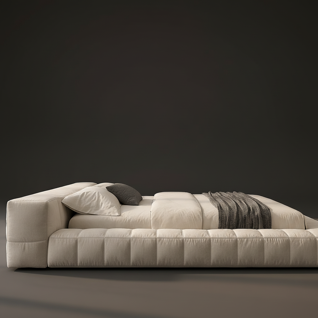 Cream Tufted Bed Side View 5