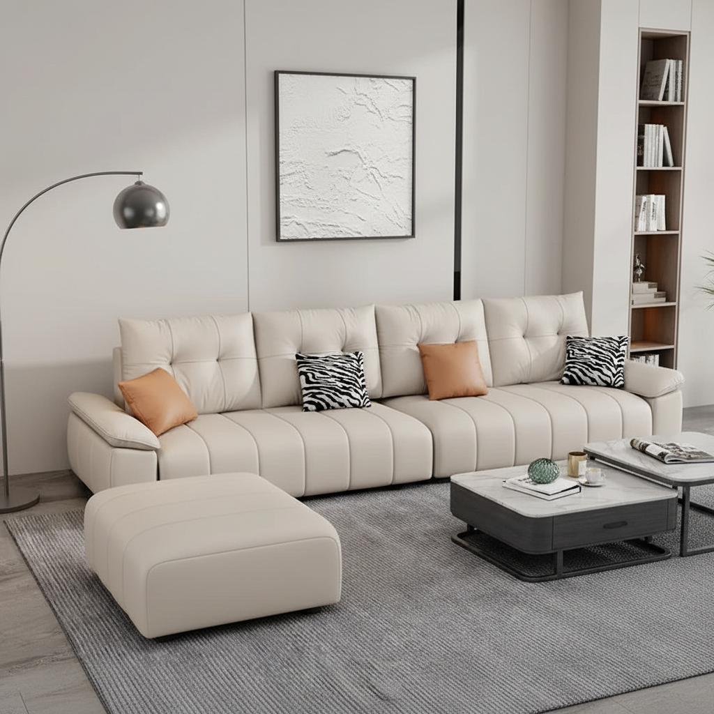 Cream Tufted Sofa – Front View