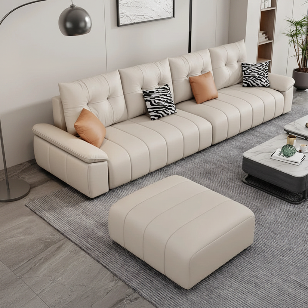 Cream Tufted Sofa – Left Diagonal Close