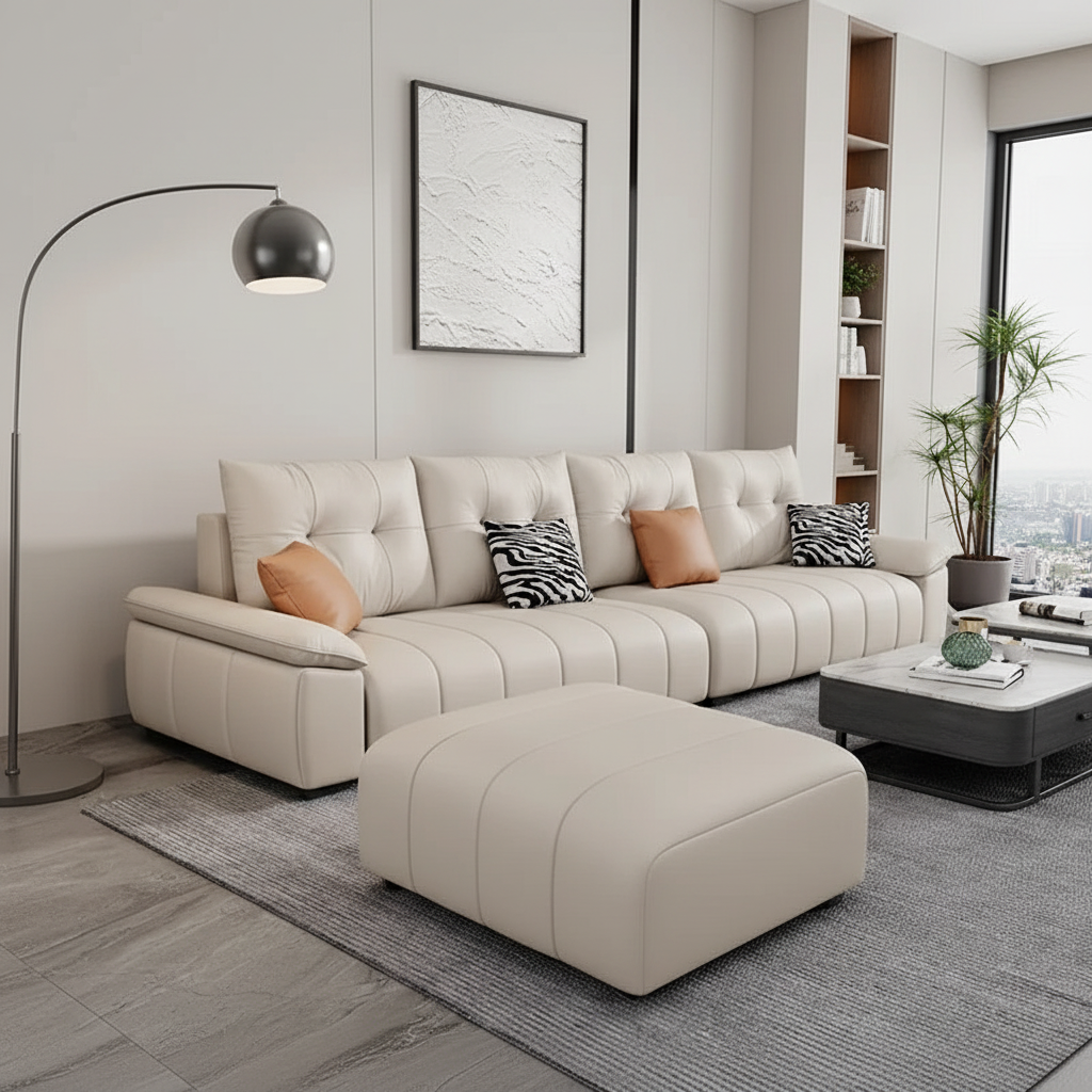 Cream Tufted Sofa – Low Angle