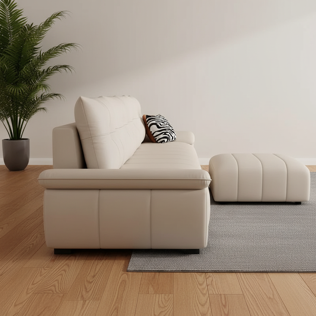 Cream Tufted Sofa – Side Profile