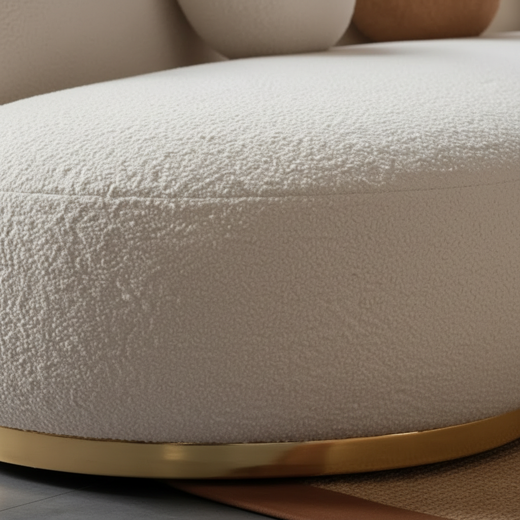 Crescent Sofa – Bouclé & Gold Base Close-Up