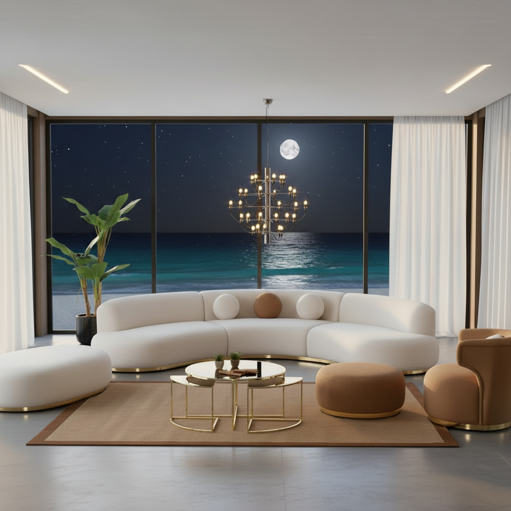 Crescent Sofa – Moonlit Ocean Night View 1200×1200