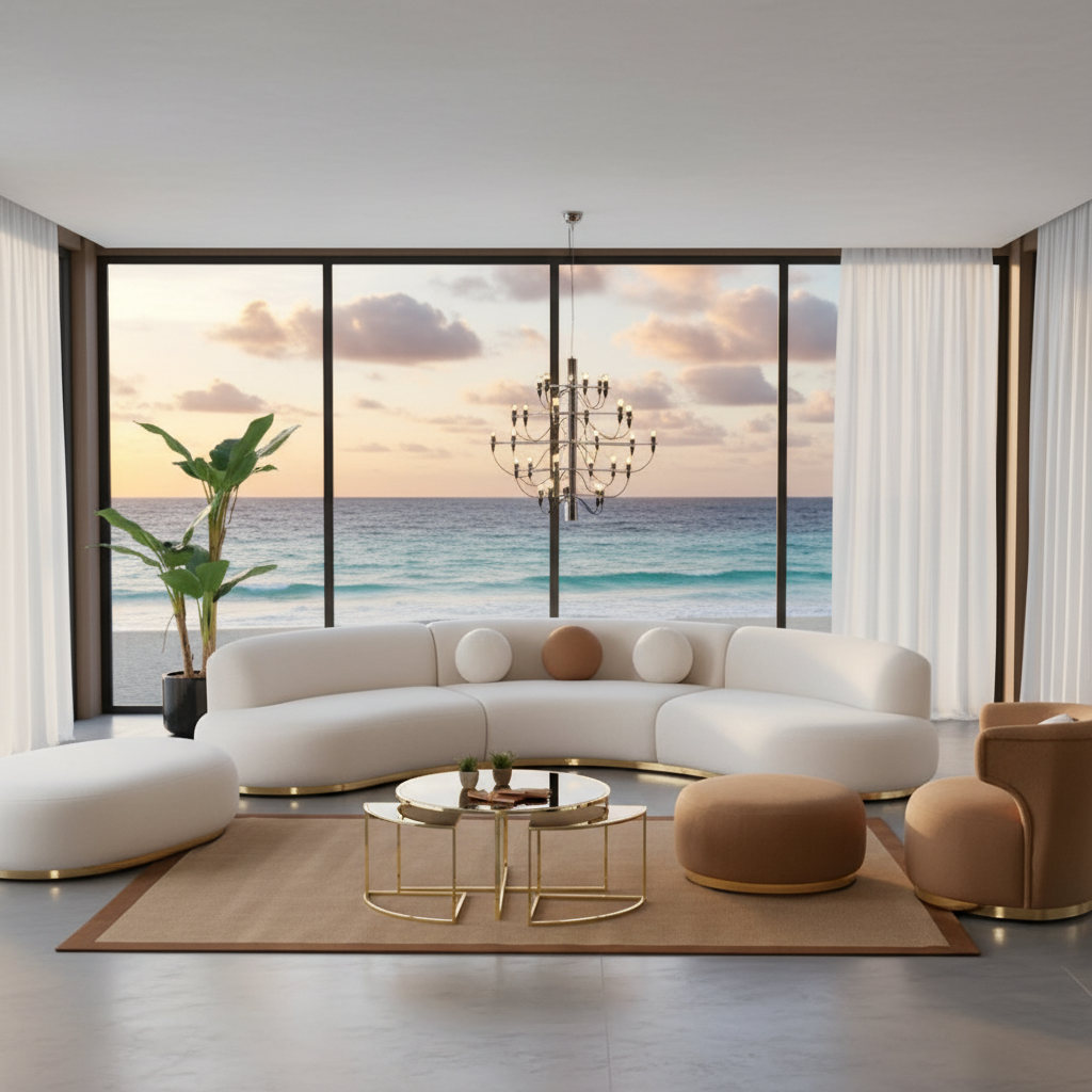 Crescent Sofa – Ocean View Golden Sunset 1200×1200