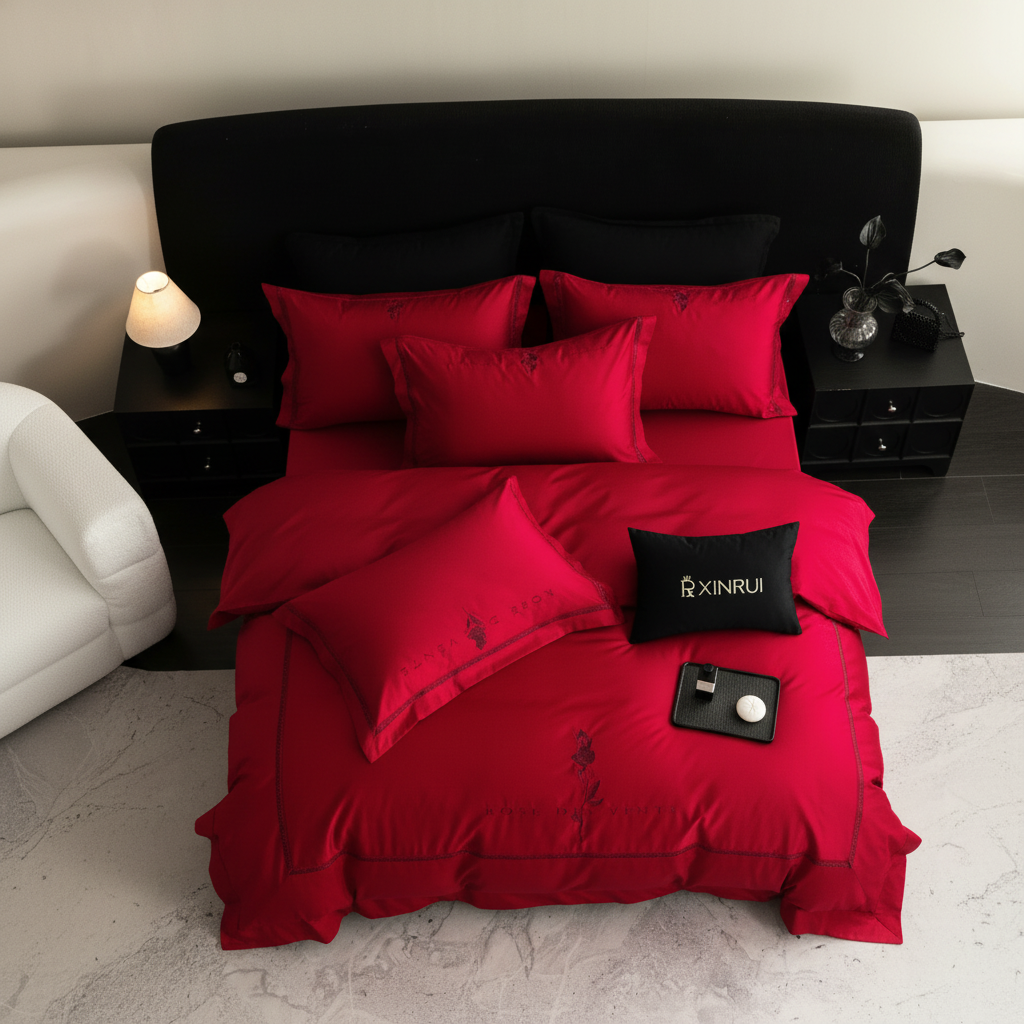 Crimson Red Bedding – Overhead Diagonal