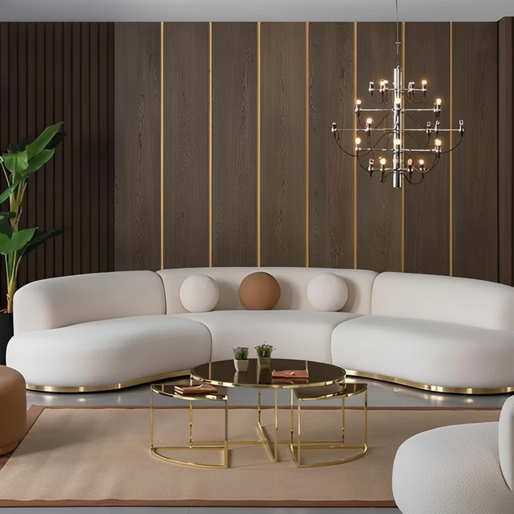 Curved Crescent Sofa – Front View Luxury Room
