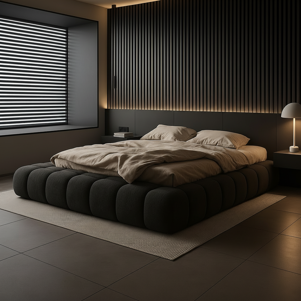 Dark Bed – Wood Slats