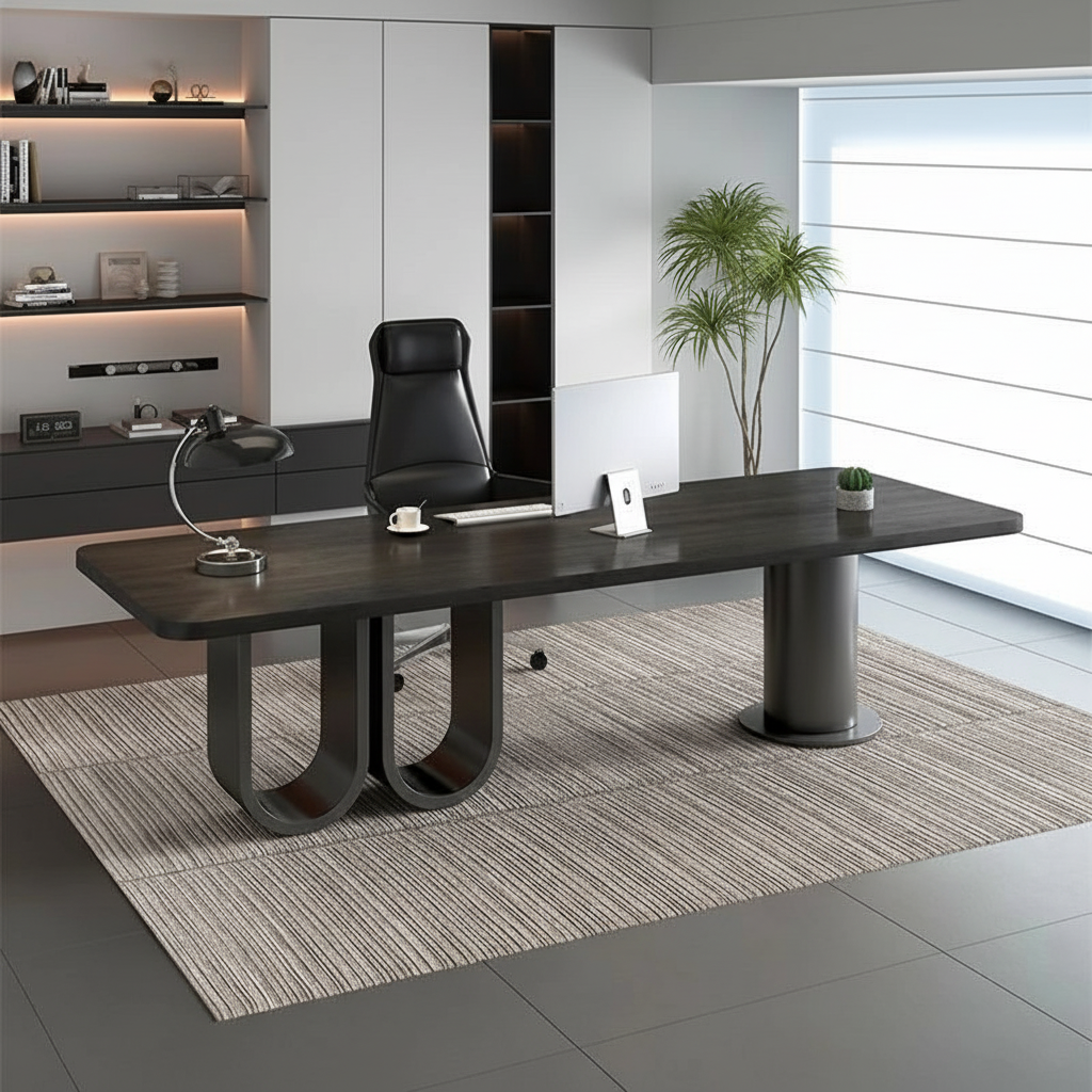 Dark desk front view