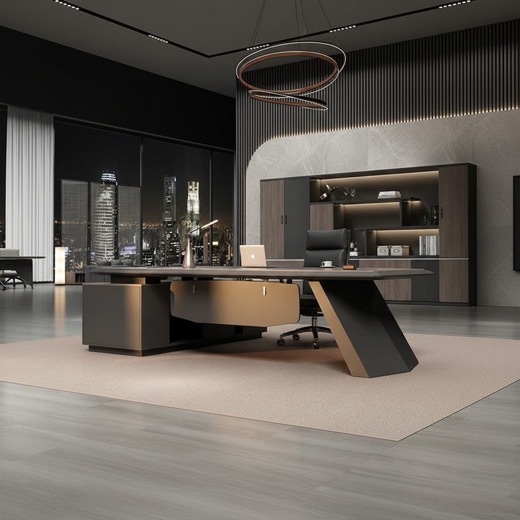 Dark desk low angle dramatic view