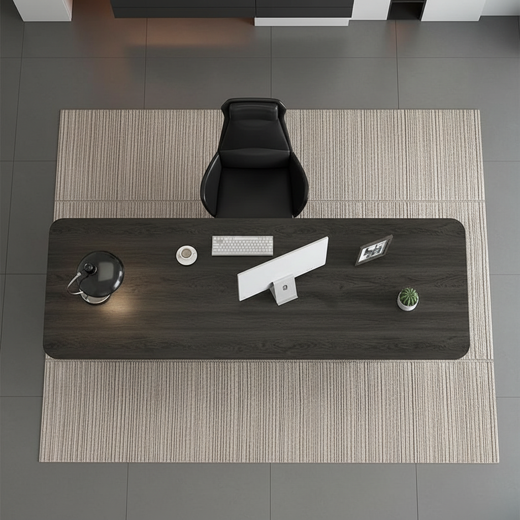 Dark desk overhead view