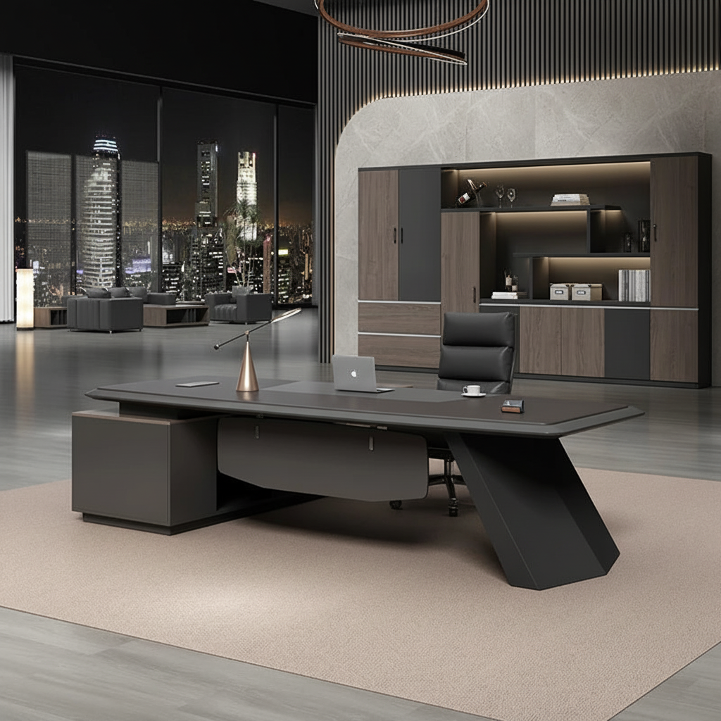 Dark desk wide perspective