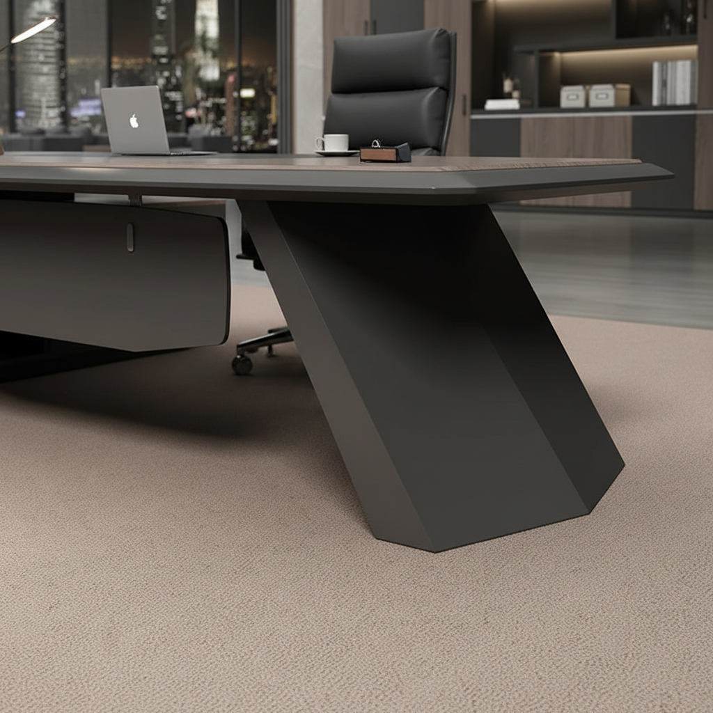 Dark executive desk Z-leg side profile
