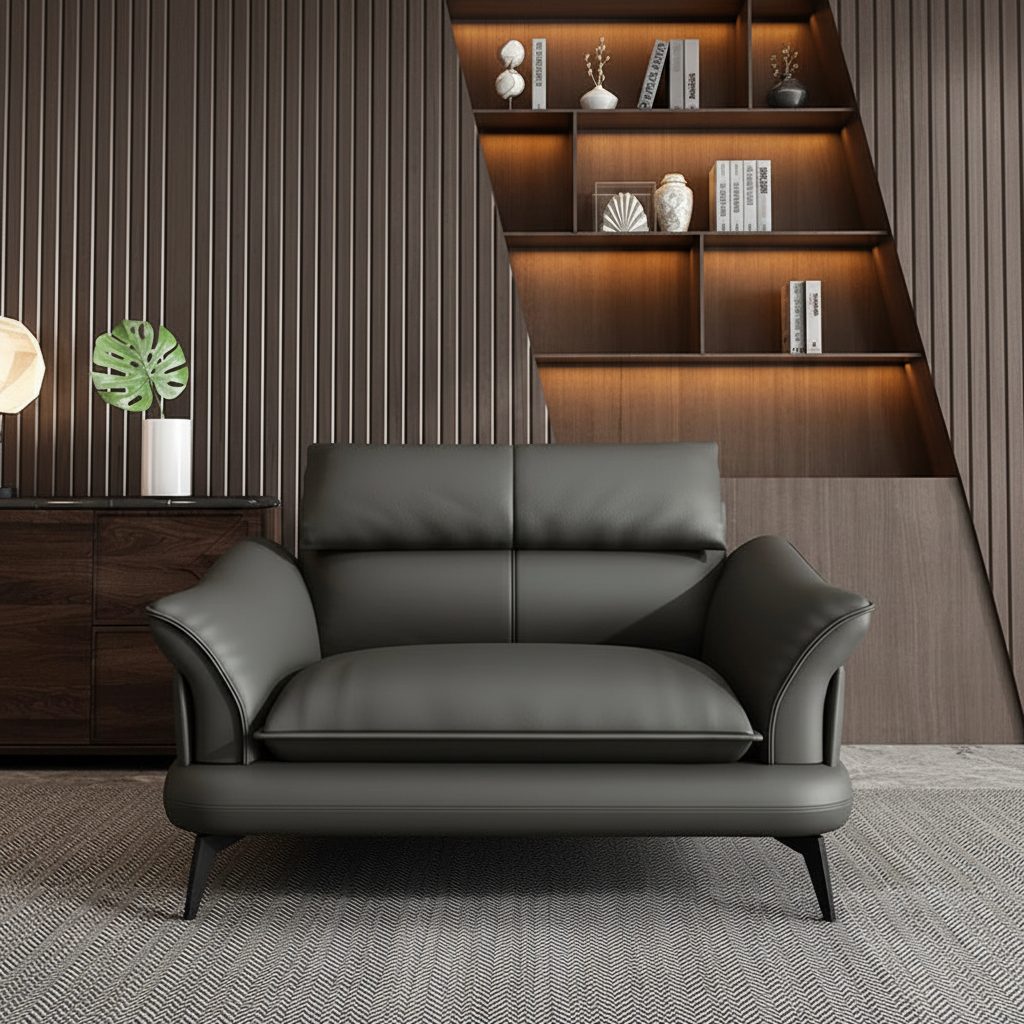 Dark Grey Leather Sofa – Front View