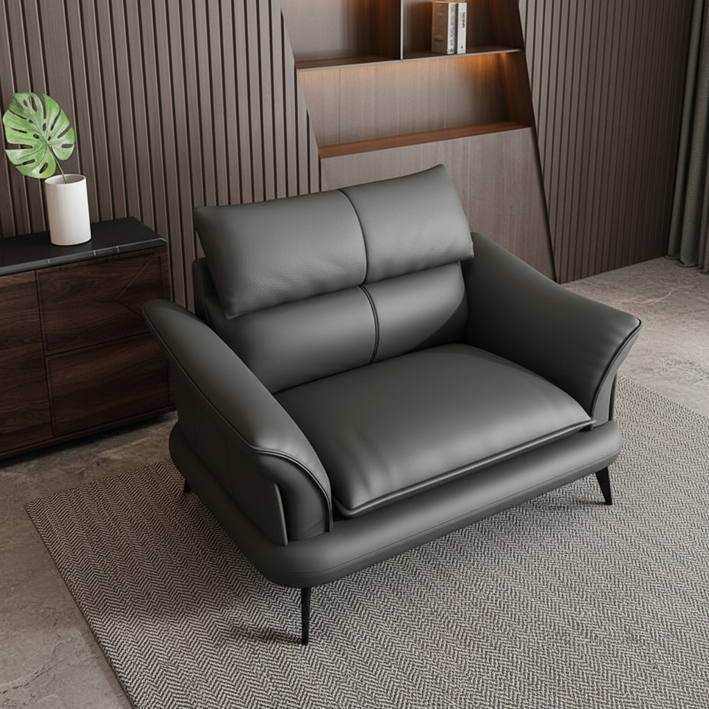 Dark Grey Leather Sofa – Overhead Diagonal