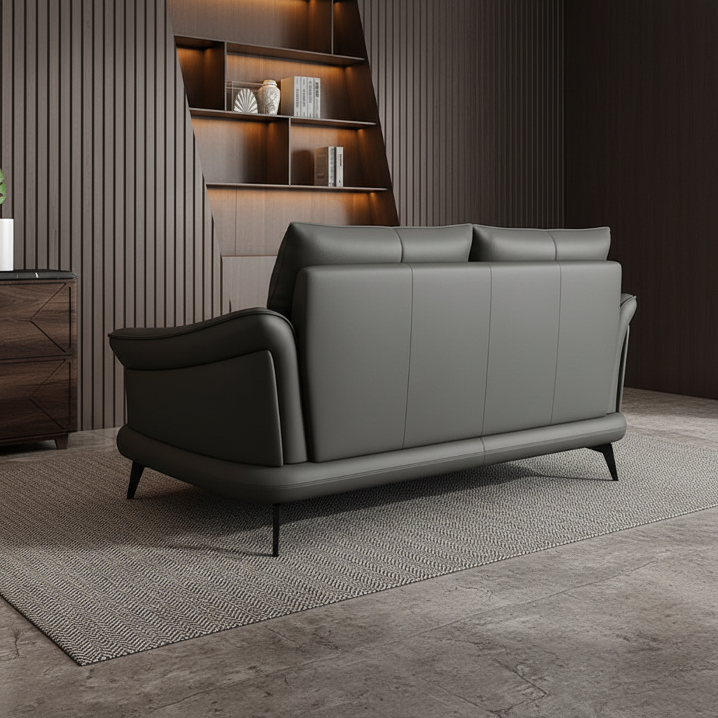 Dark Grey Leather Sofa – Rear View