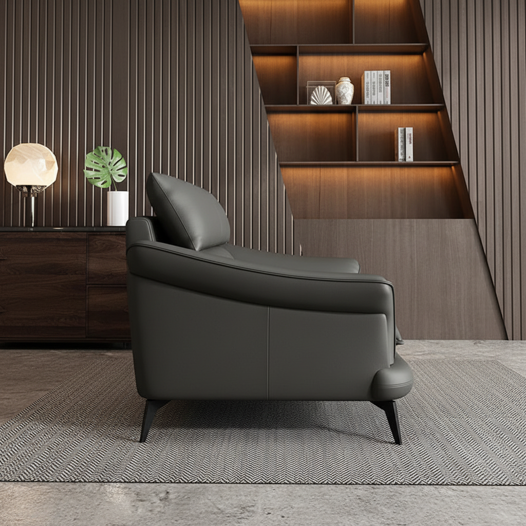 Dark Grey Leather Sofa – Side Profile