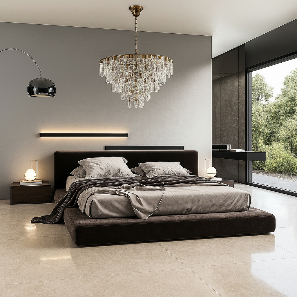 Dark platform bed front view