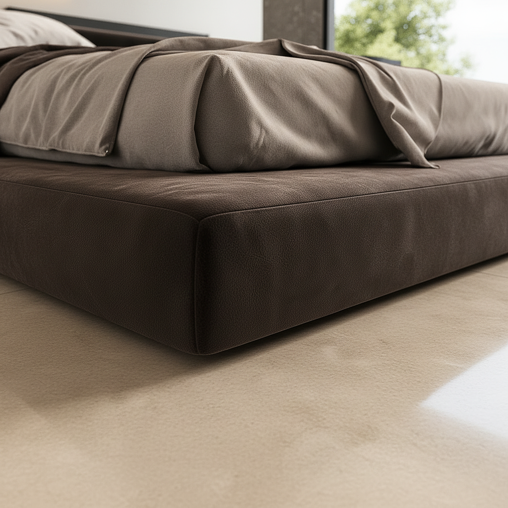 Dark platform bed leather macro