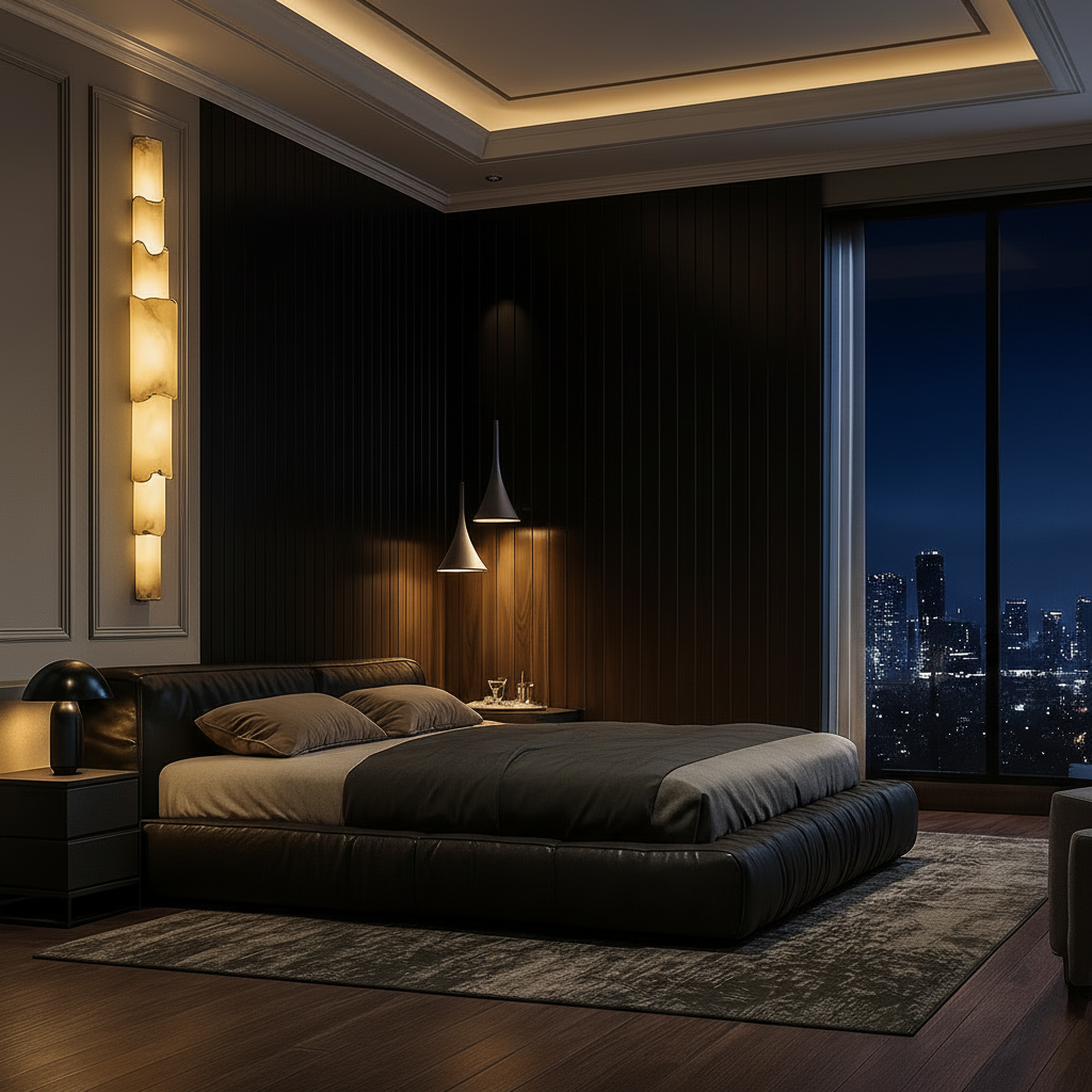 Dark Platform Bed – Rear 3/4 View