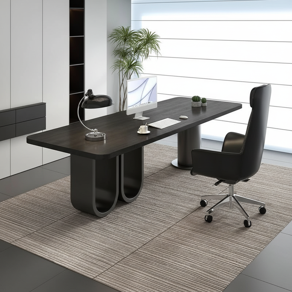 Dark wood desk side profile