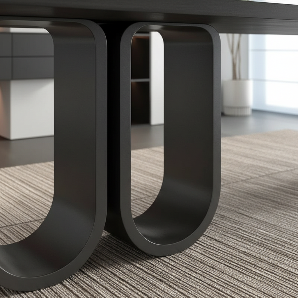 Dark wood desk U-arch base macro