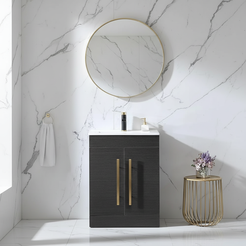 Dark Wood Marble Vanity Showcase 1