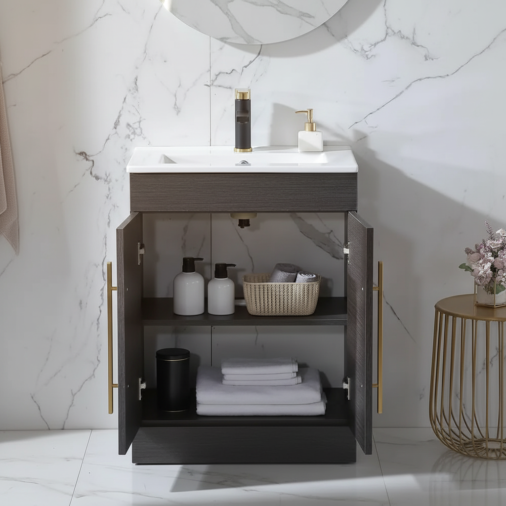 Dark Wood Marble Vanity Showcase 2