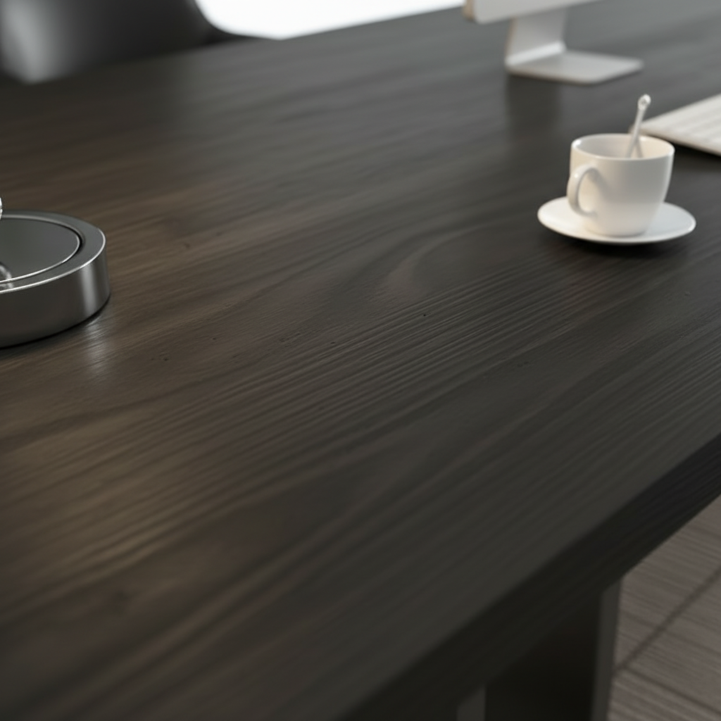 Desk dark wood grain surface macro