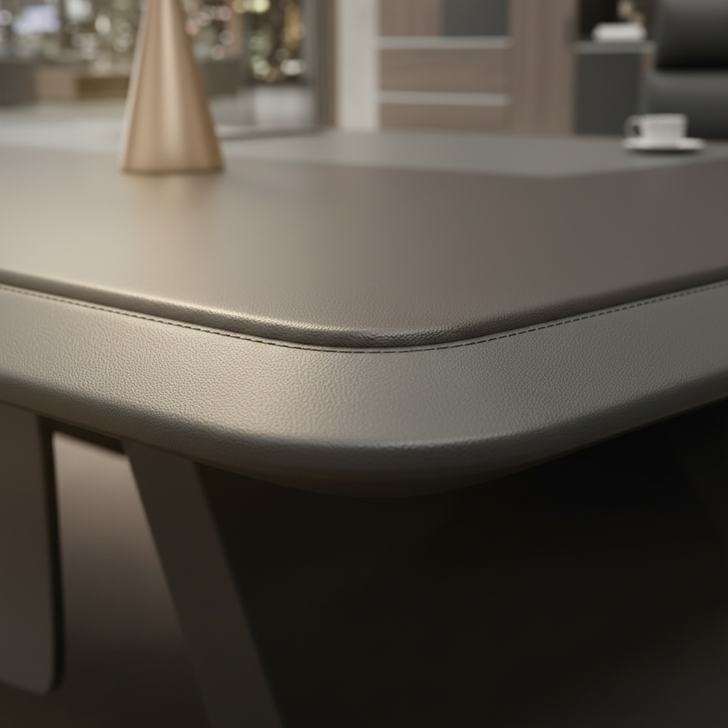 Desk leather edge detail