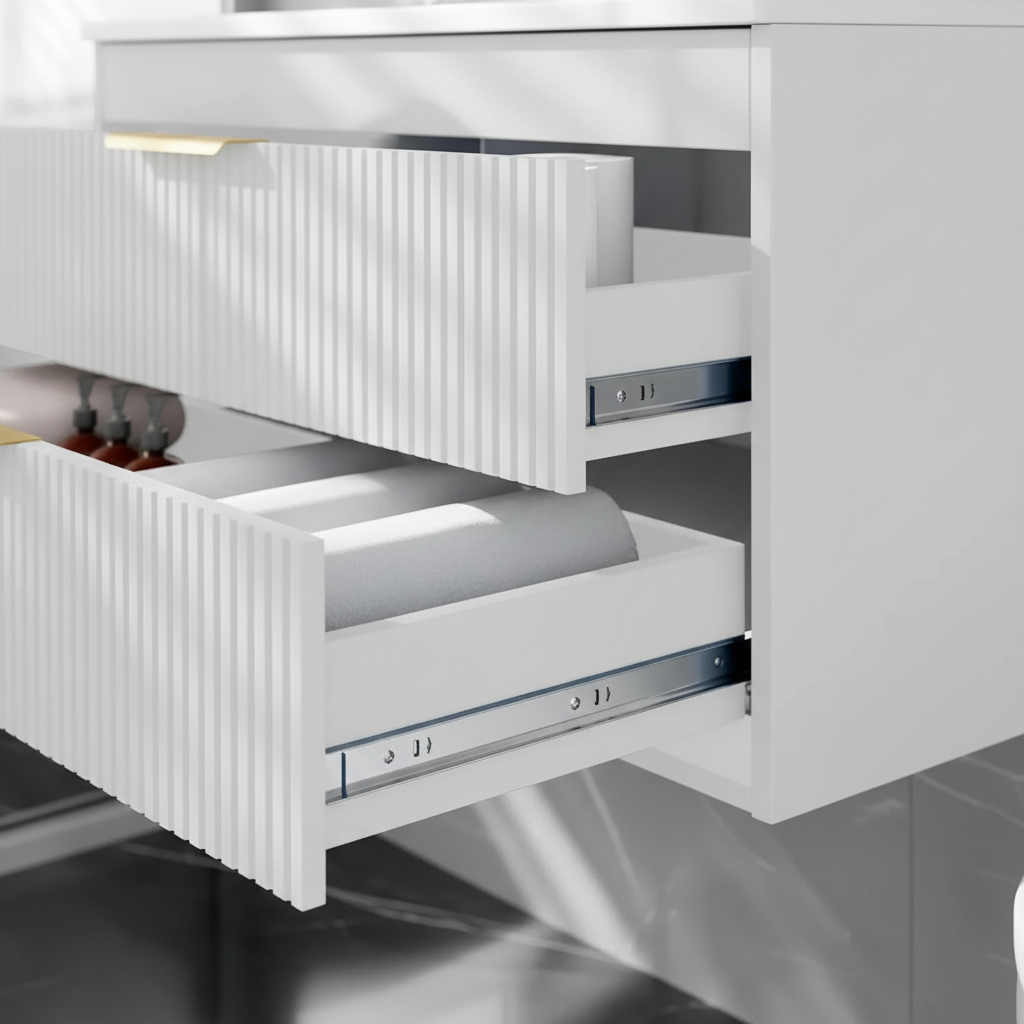 Fluted Vanity Open Drawer 4