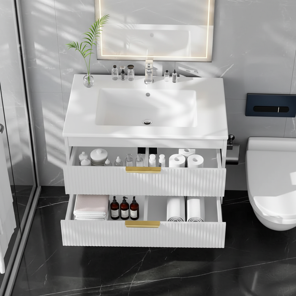 Fluted Vanity Open Drawer 5