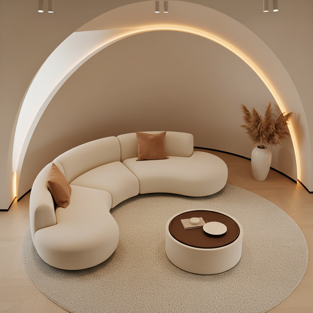 Futuristic C-Shaped Sofa – Overhead Luxury Room