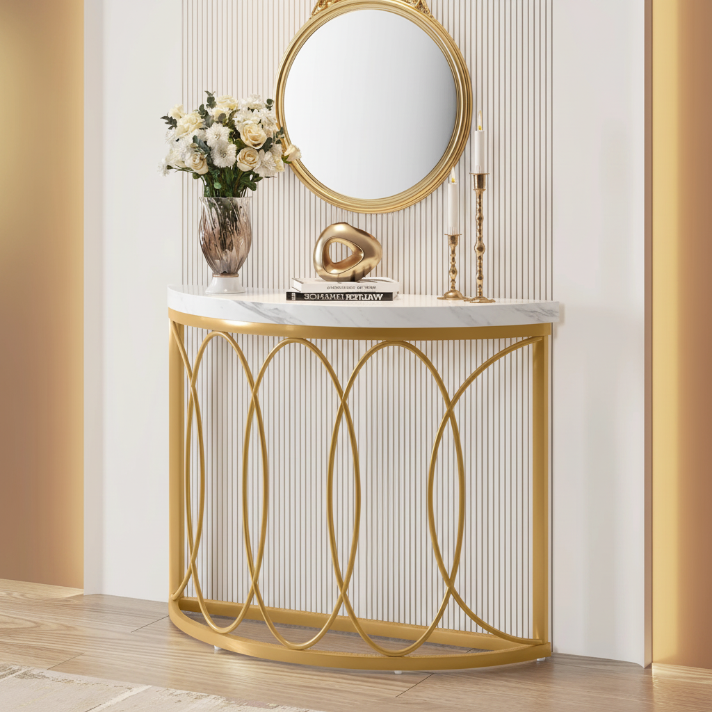 Gold Demilune Console – Front Left Diagonal