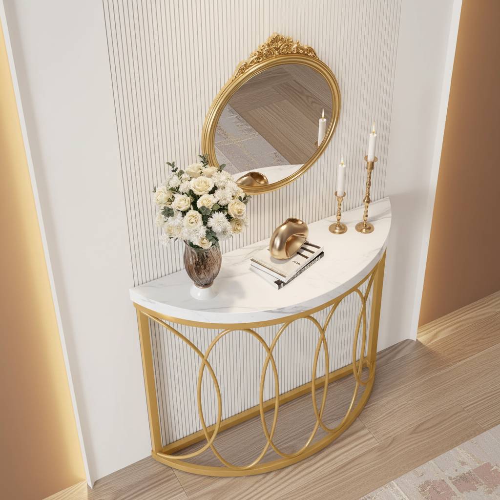 Gold Demilune Console – Overhead Diagonal