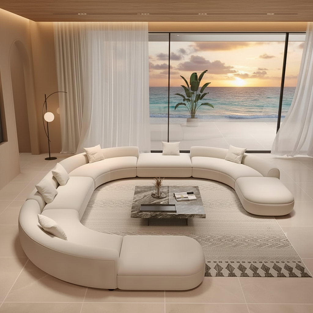 Grand Circular Sofa – Ocean View Golden Sunset 1200×1200