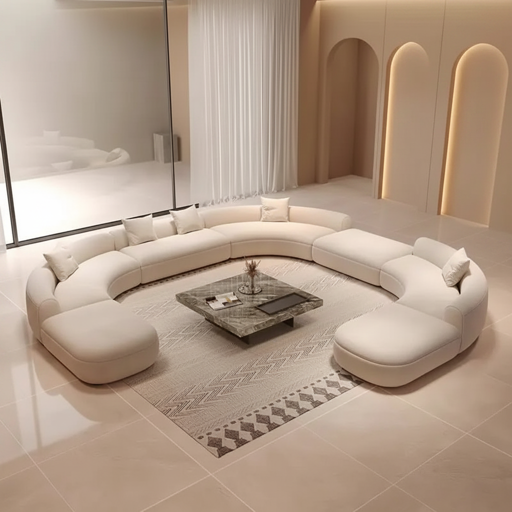 Grand Circular Sofa – Overhead View Luxury Room