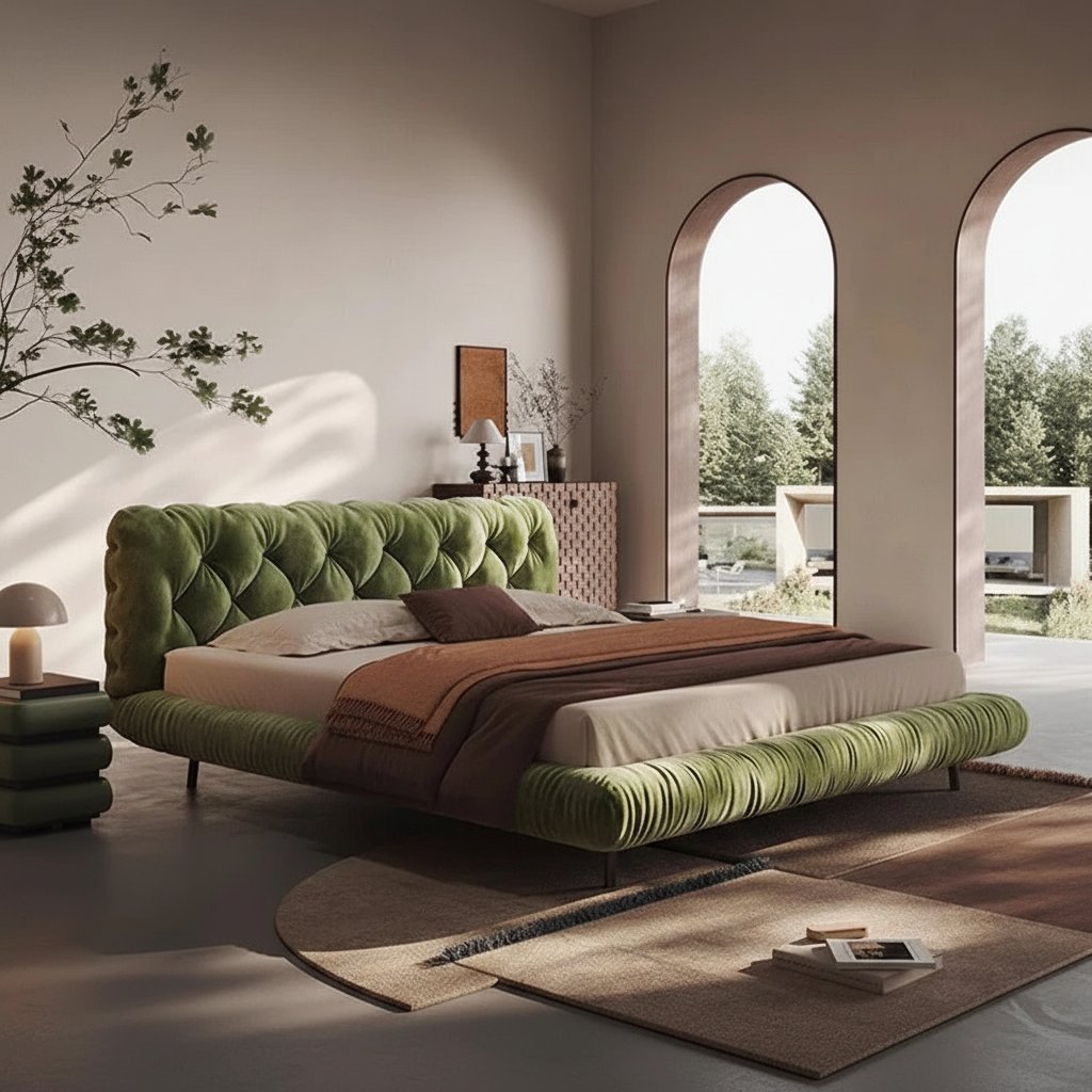 Green Velvet Bed 3/4 Angle