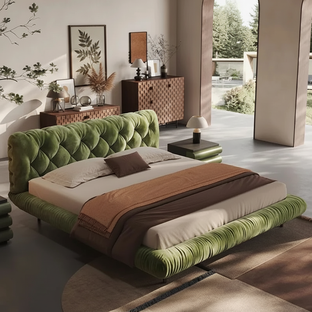 Green Velvet Bed Front Hero