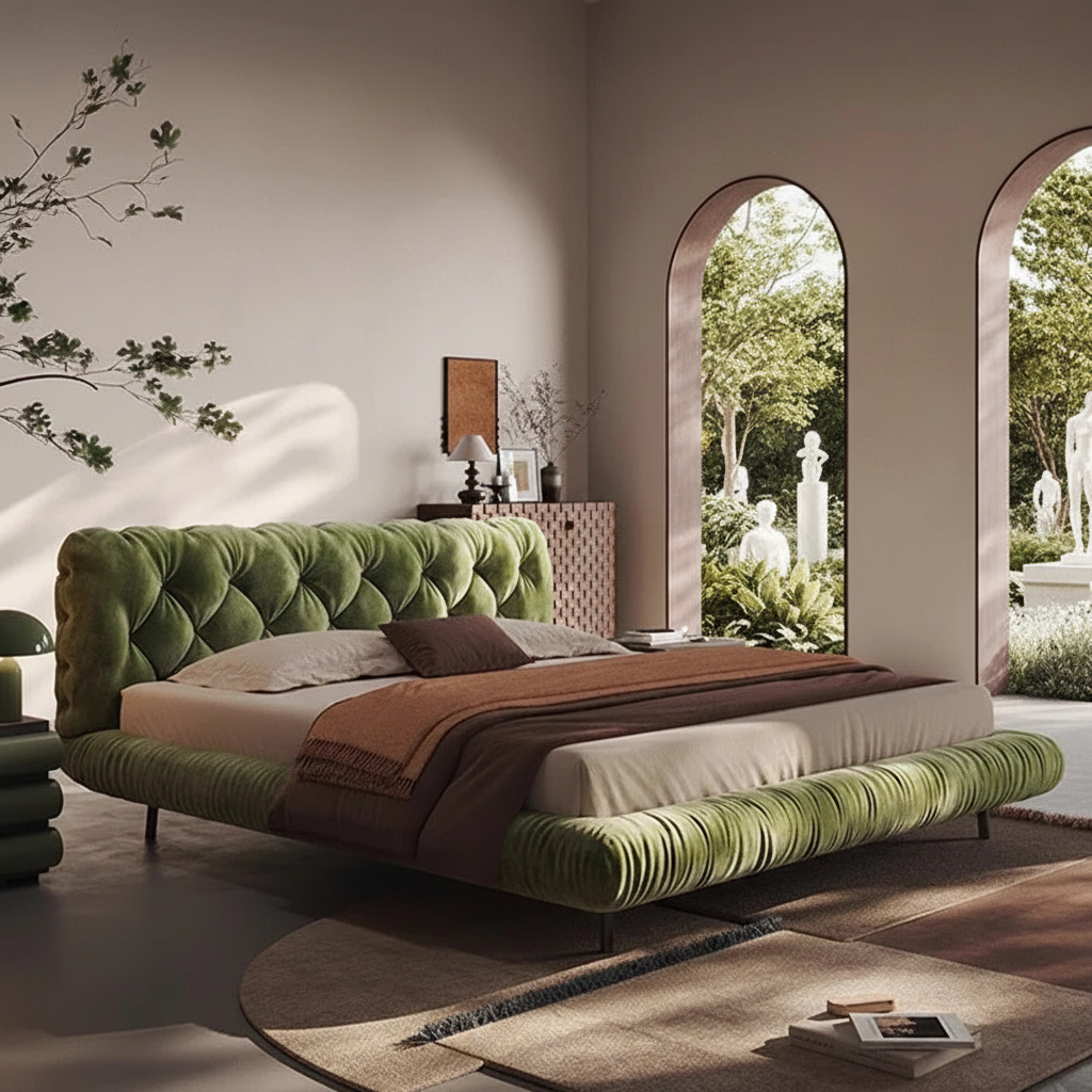 Green Velvet Bed Wide Lifestyle