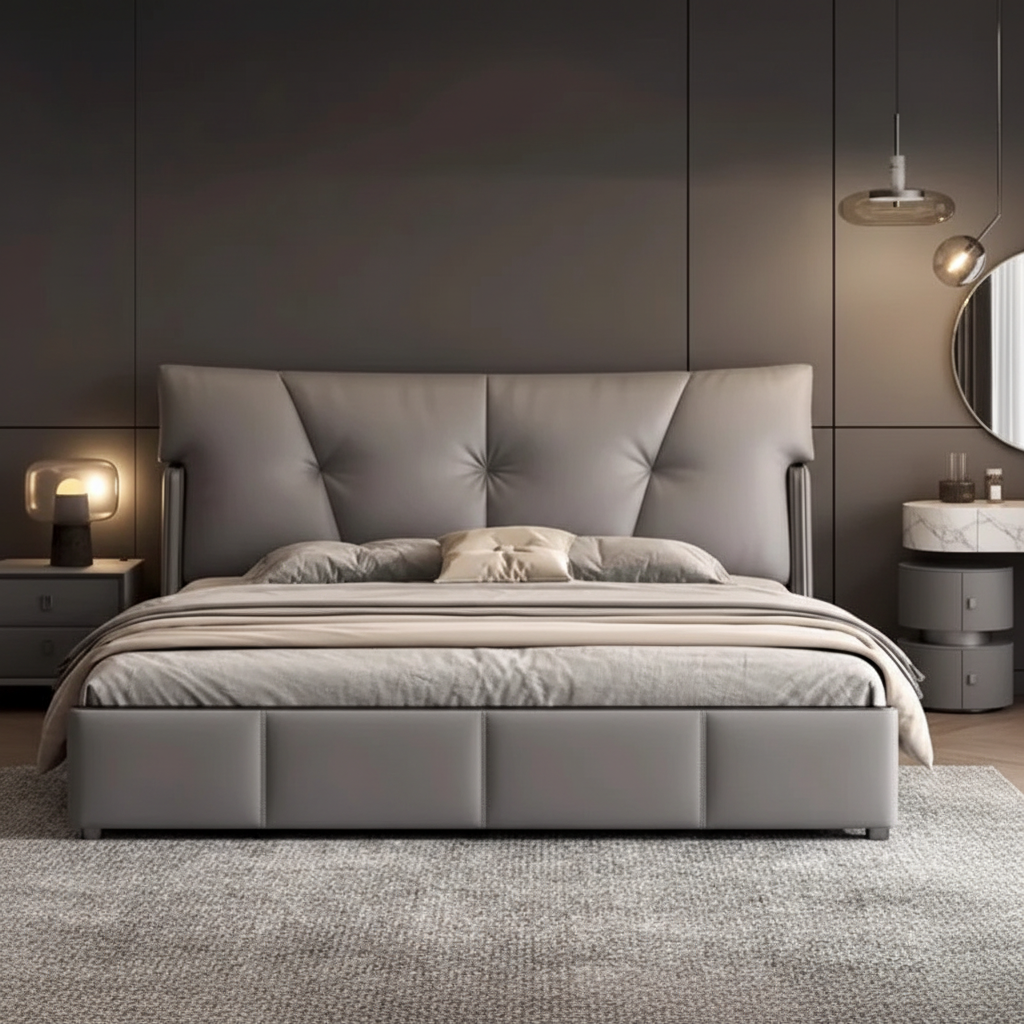 Grey Leather Bed Front Hero