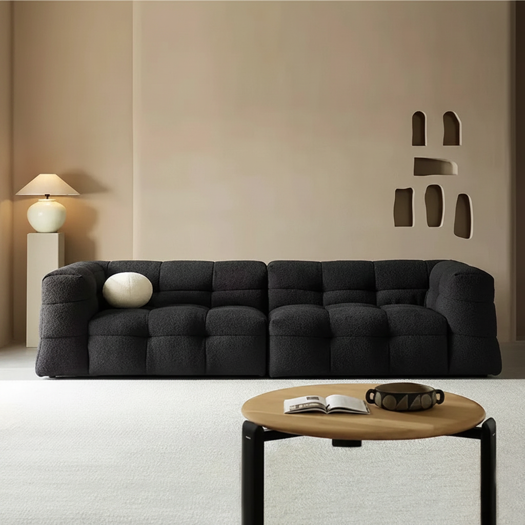 Grid-Tufted Sofa Black – Luxury Cozy Room